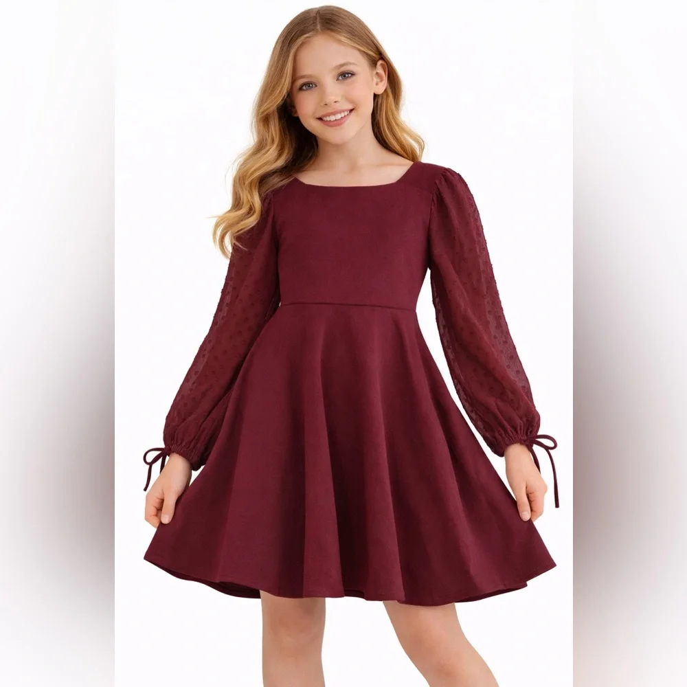 NWOT Rare Editions Maroon Kids Dress with Long Sleeves